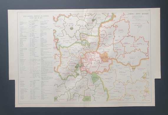 London Petty Sessions - Original large 1929 London map