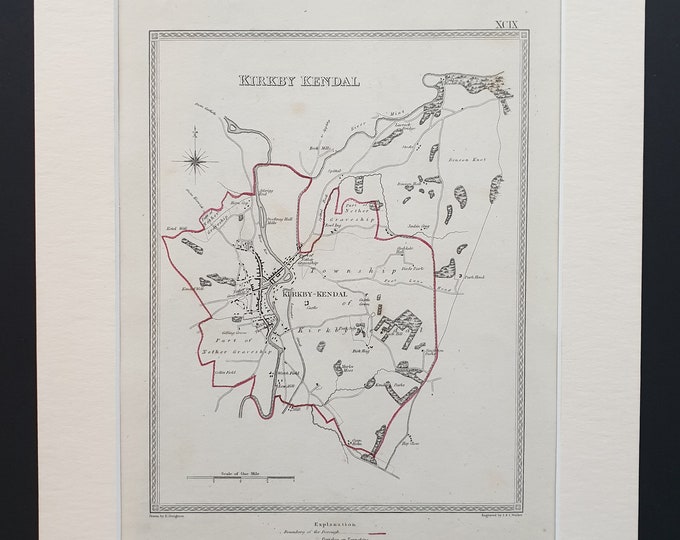 Kirkby Kendall (Kendal) - Original 1835 maps in mount