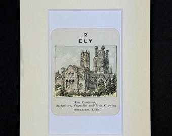 Ely - Original Vintage Counties of England Card in Mount
