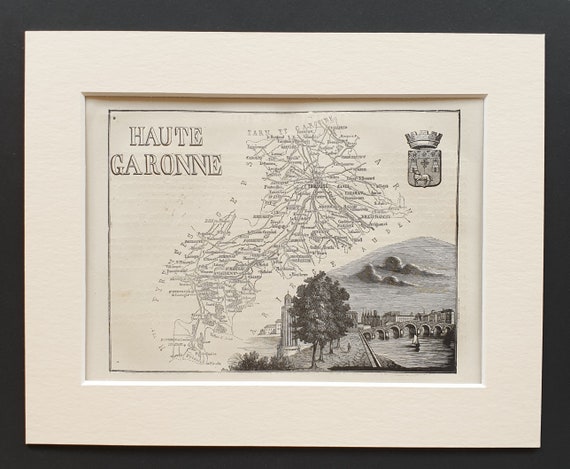 Haute Garonne - Original 1865 map in mount