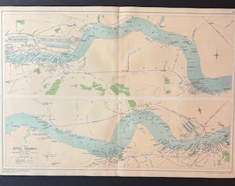 The River Thames - Original Antique c1924 London Map