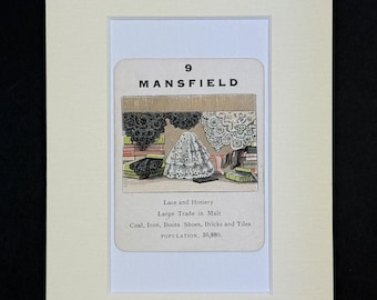 Mansfield - Original Vintage Counties of England Card in Mount