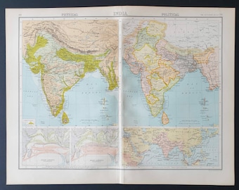 India Physical and Political - Original 1899 map