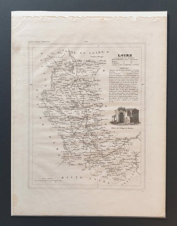 Original 1841 French department map - Loire