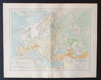 Physical Map of Europe - Original 1902 map