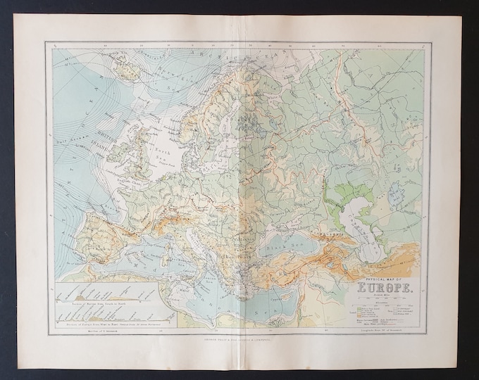 Physical Map of Europe - Original 1902 map