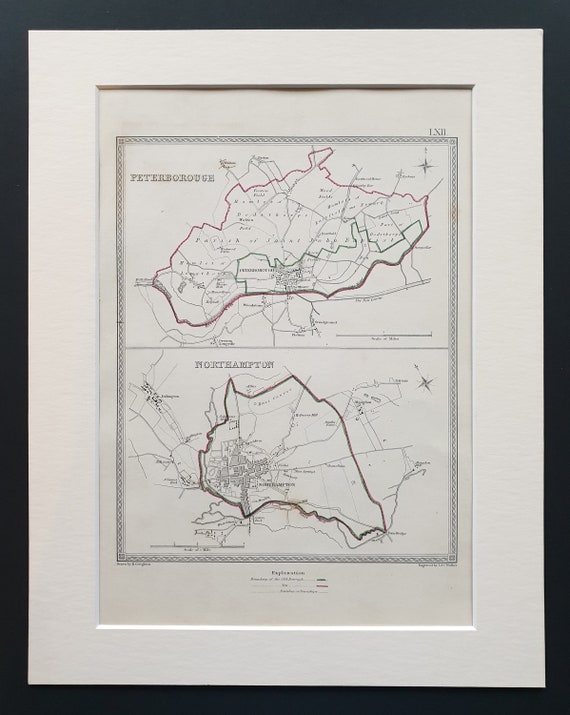 Peterborough and Northampton - Original 1835 maps in mount