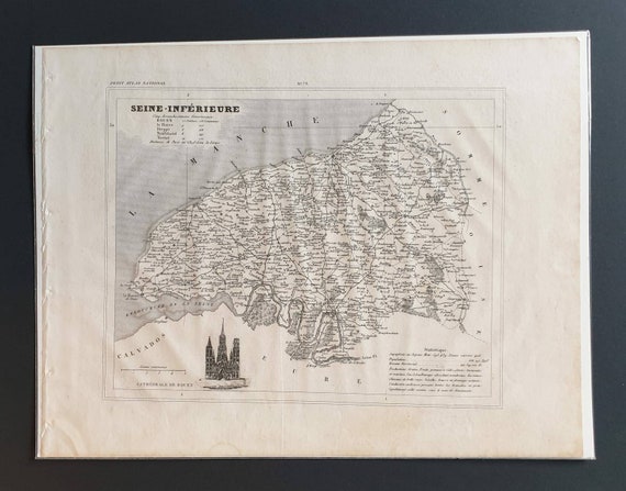 Original 1841 French department map - Seine Inferieure