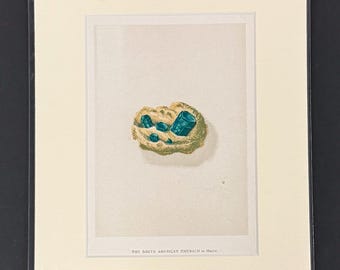 The South American Emerald in Matrix - Original 1892 Antique Precious Stones & Gems Print