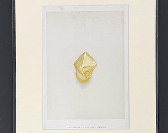 Crystal of Yellow Cape Diamond - Original 1892 Antique Precious Stones & Gems Print