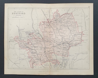 Hertford - Original 1876 Antique County map