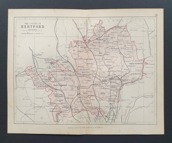 Original 1876 Antique County map - Hertford
