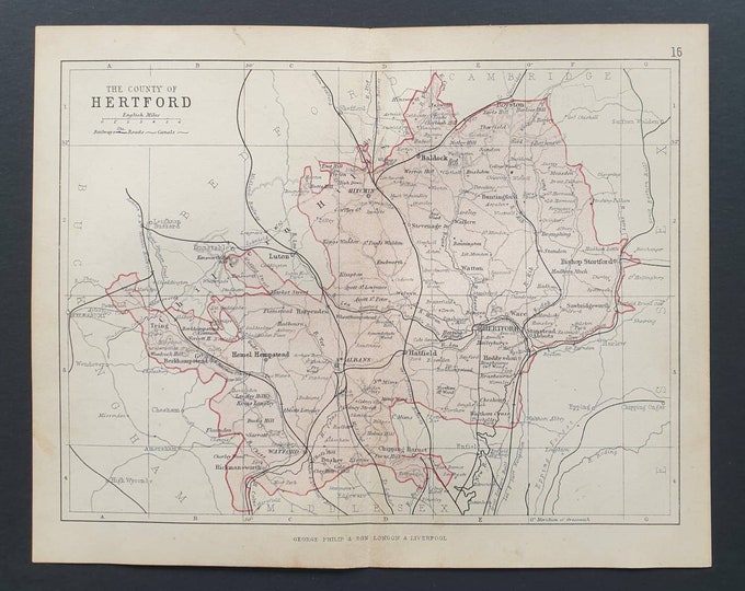 Original 1876 Antique County map - Hertford