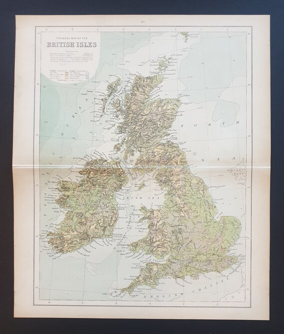 Physical map of the British Isles - Original 1898 map