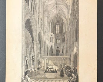 Westminster Abbey - Original Antique 1841 Engraving