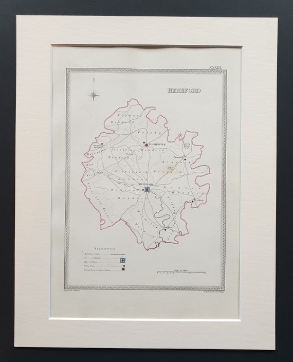 Hereford - Original 1835 map in mount