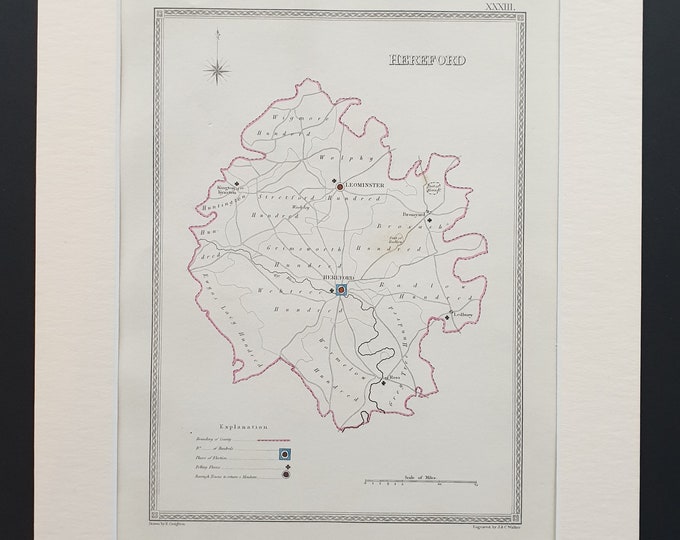Hereford - Original 1835 map in mount
