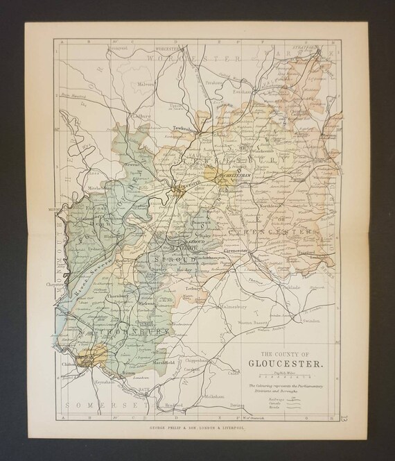 Original 1892 Antique County map - Gloucester