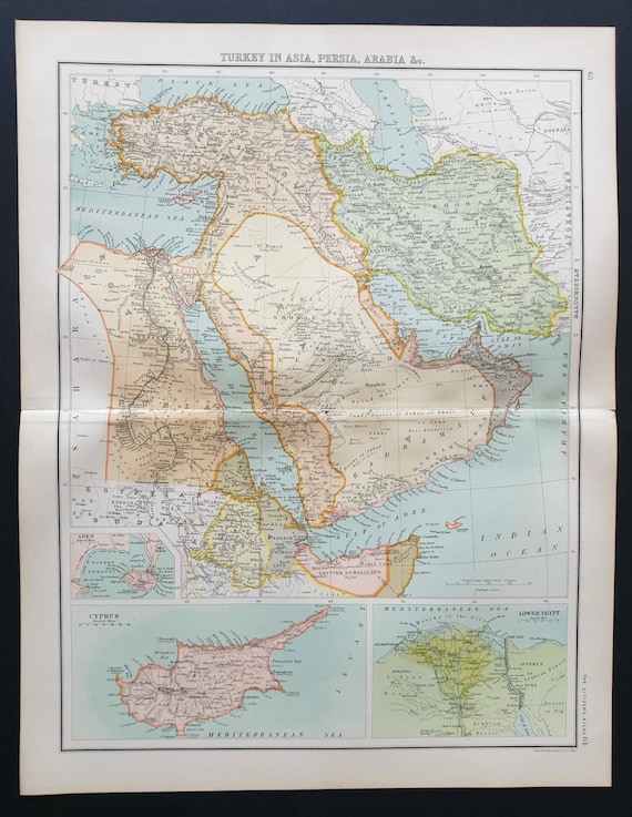 Original 1899 map - Turkey in Asia, Persia, Arabia