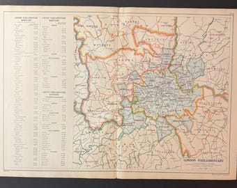 London Parliamentary - Original Antique c1924 London Map