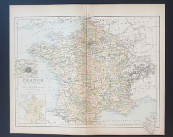 France in Departments - Original 1898 map
