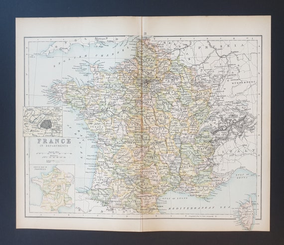 France in Departments - Original 1898 map