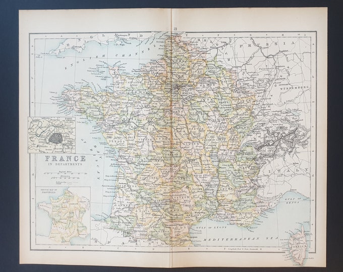 France in Departments - Original 1898 map