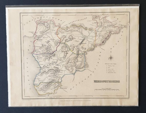 Original 1844 hand coloured County map - Merionethshire