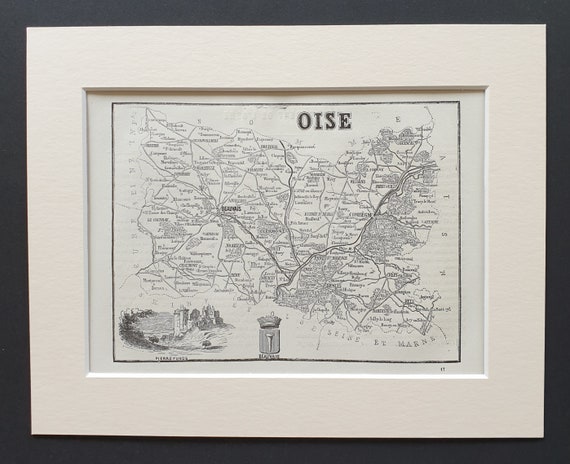 Oise - Original 1865 map in mount