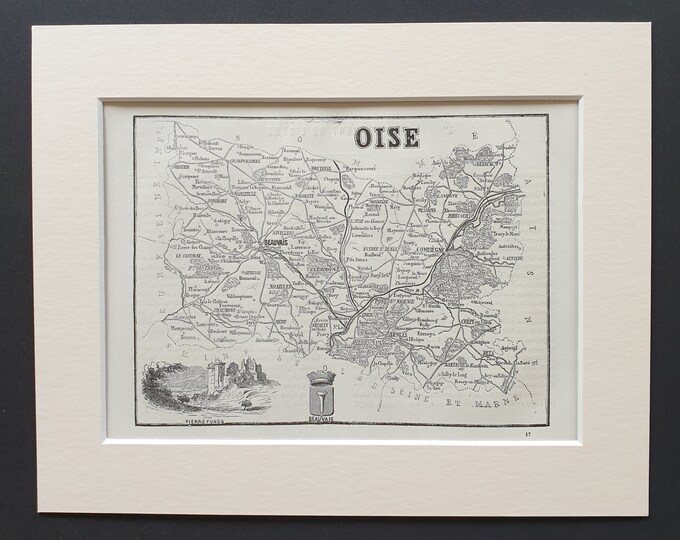 Oise - Original 1865 map in mount