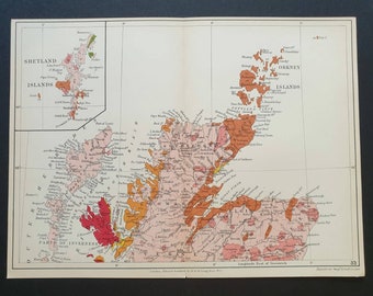 Scotland North - Original 1904 Antique County Geology map