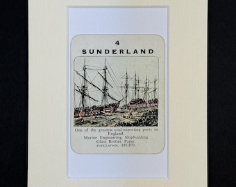 Sunderland - Original Vintage Counties of England Card in Mount