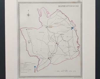 Monmouthshire - Original 1835 map in mount