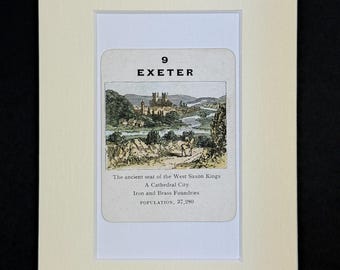 Exeter - Original Vintage Counties of England Card in Mount