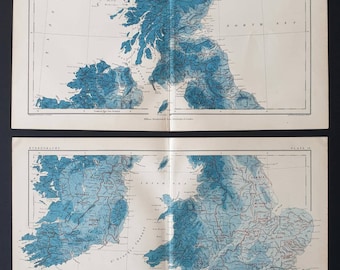 Hydrographic Map of the British Isles (in two parts) - Original 1877 map