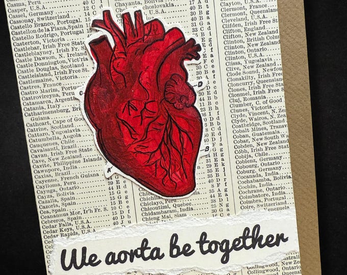 Featured listing image: Antique Page 'We Aorta Be Together' - Valentine's Day A6 Card