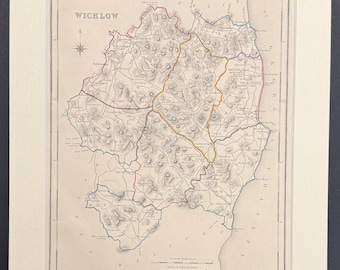 Wicklow - Original 1850 Hand Coloured Map
