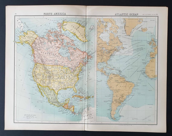 Original 1899 map - North America and Atlantic Ocean