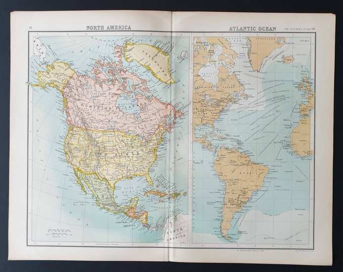 Original 1899 map - North America and Atlantic Ocean