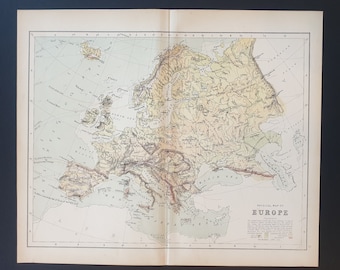 Physical map of Europe - Original 1898 map