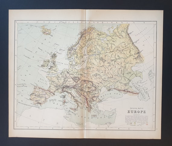 Physical map of Europe - Original 1898 map