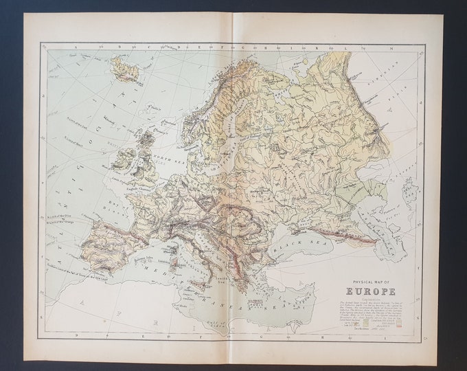 Physical map of Europe - Original 1898 map