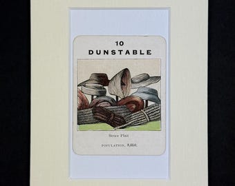 Dunstable - Original Vintage Counties of England Card in Mount