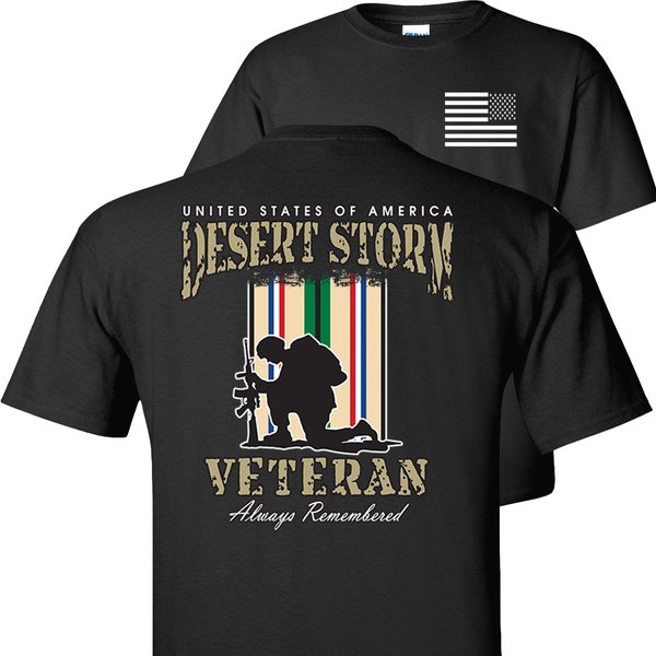 Desert Storm T-Shirt, Proud Veteran USA Campaign Service Ribbons Flag Always Remember S-5X