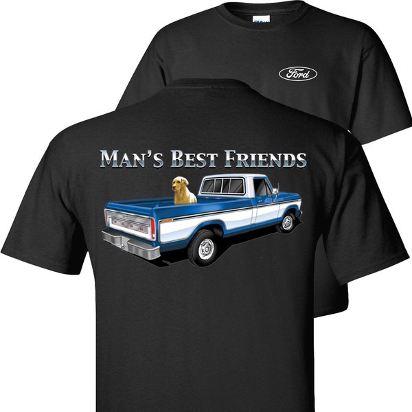 Man's Best Friends Ford Trucks T-Shirt Dog Lab Blue F150 Pickup Truck