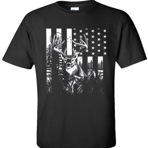 Hunting American Flag T-Shirt • USA flag deer buck S-5X