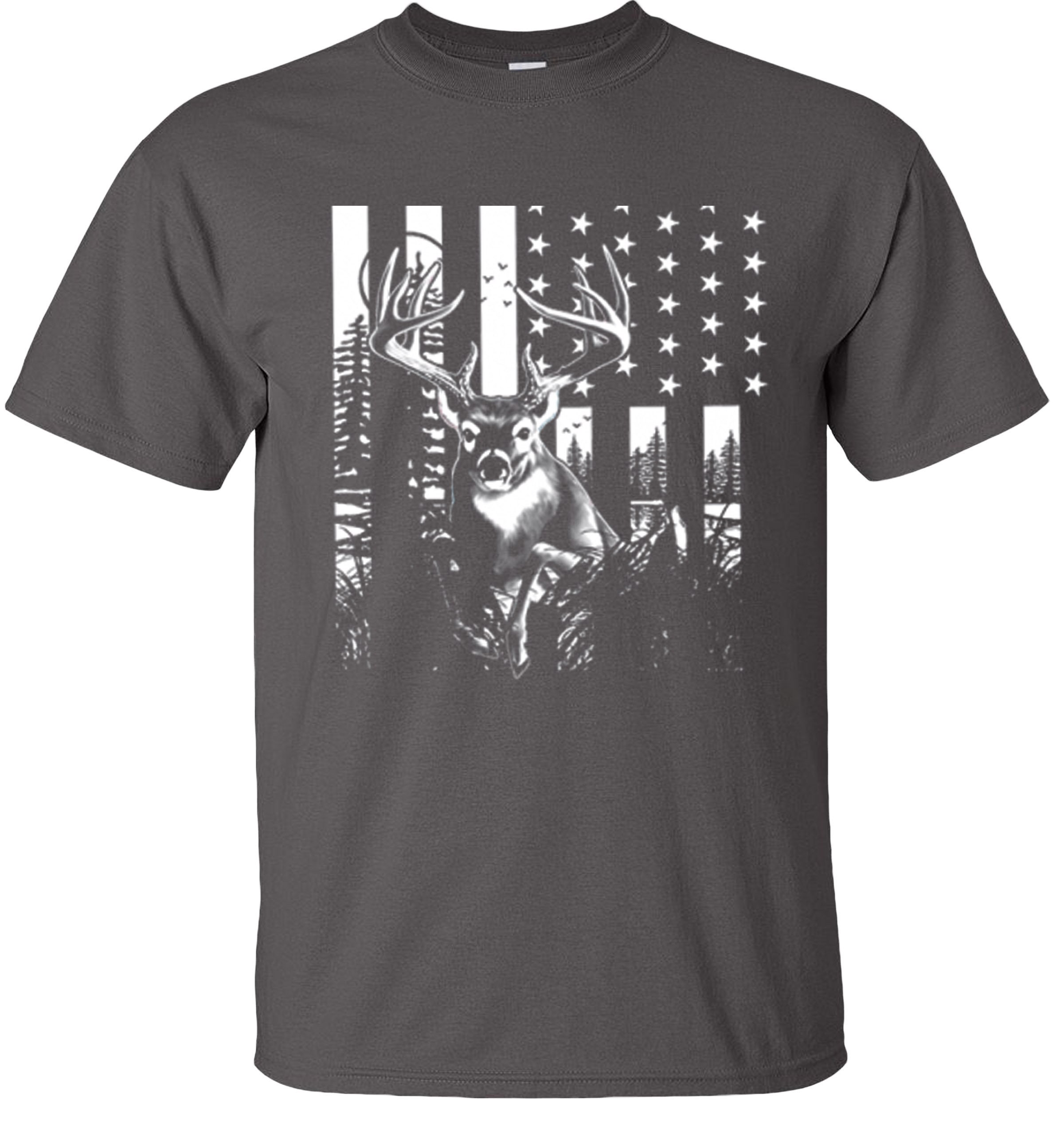 Hunting American Flag T-Shirt * USA flag deer buck S-5X
