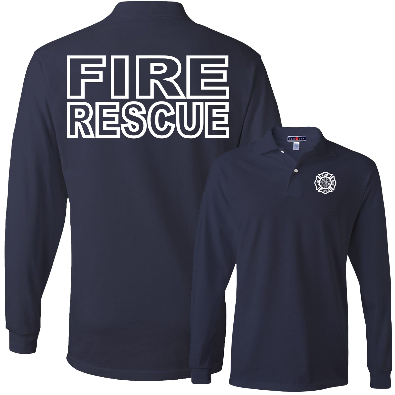 Fire Rescue Navy Polo Long Sleeve Men's Fire Department | Etsy