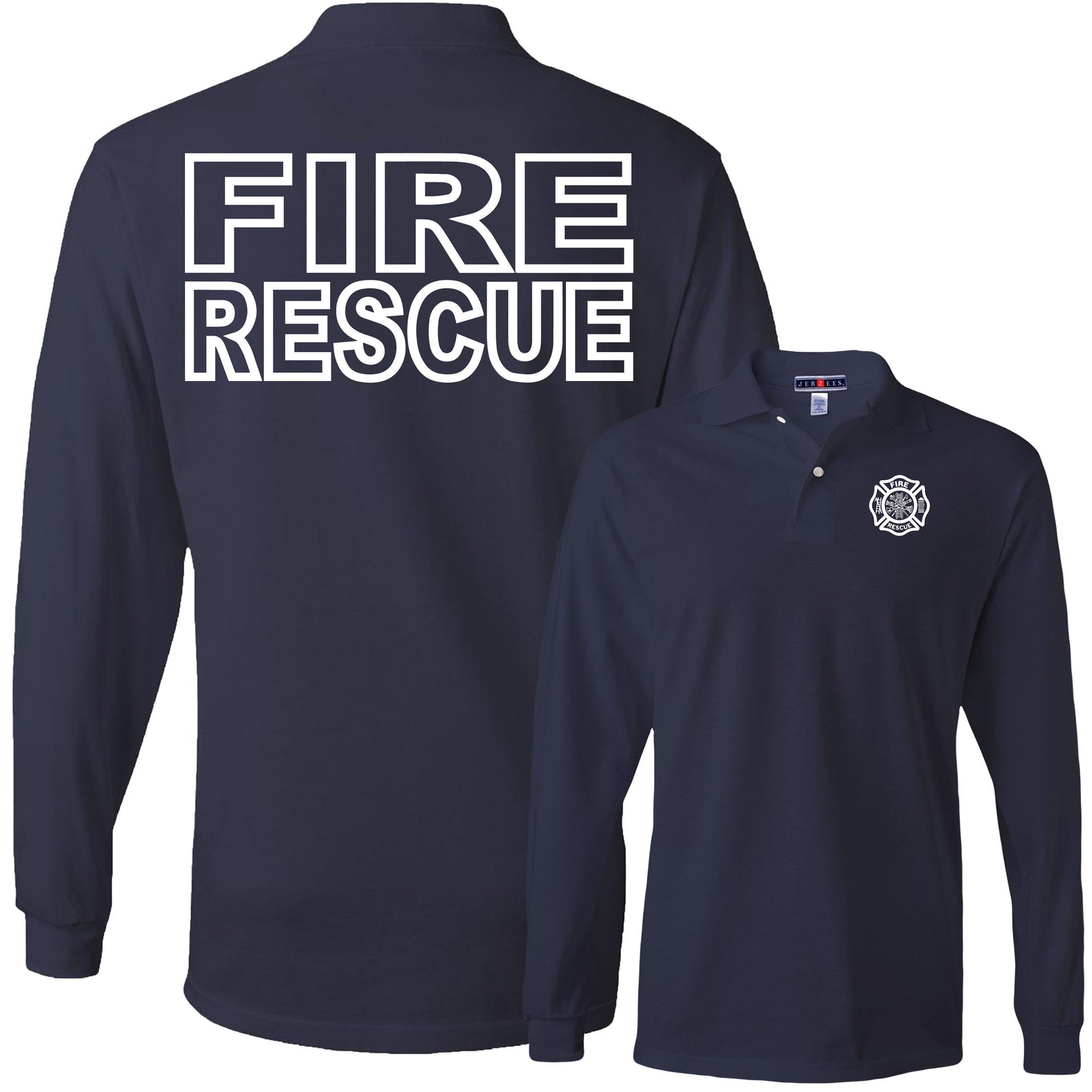 Fire Rescue Navy Polo Long Sleeve Men's Fire Department Etsy