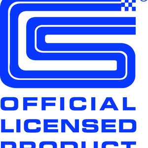 May include: Blue and white logo with the text "OFFICIAL LICENSED PRODUCT" and a chequered flag design. The logo is a stylised letter "S" with rounded corners.